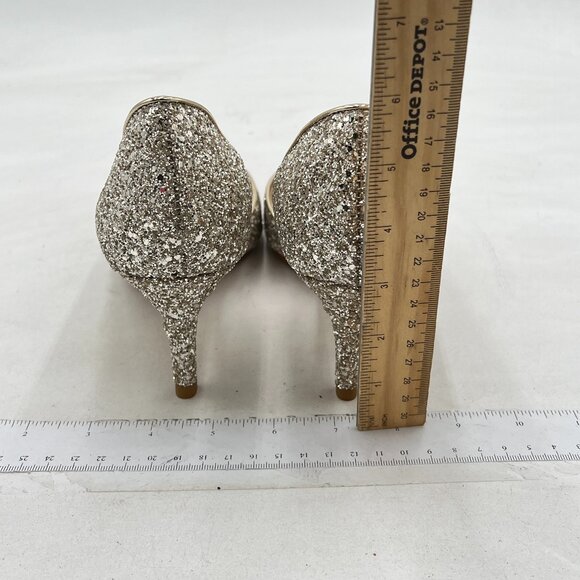 XYD Gold Glitter D'Orsay Mid Heels Comfortable Slip-on Pointed Toe Sexy Pumps - Picture 5 of 8